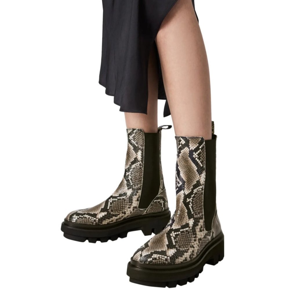 All Saints Billie Snake Embossed Print Chelsea Boot Size 10 New In Box
